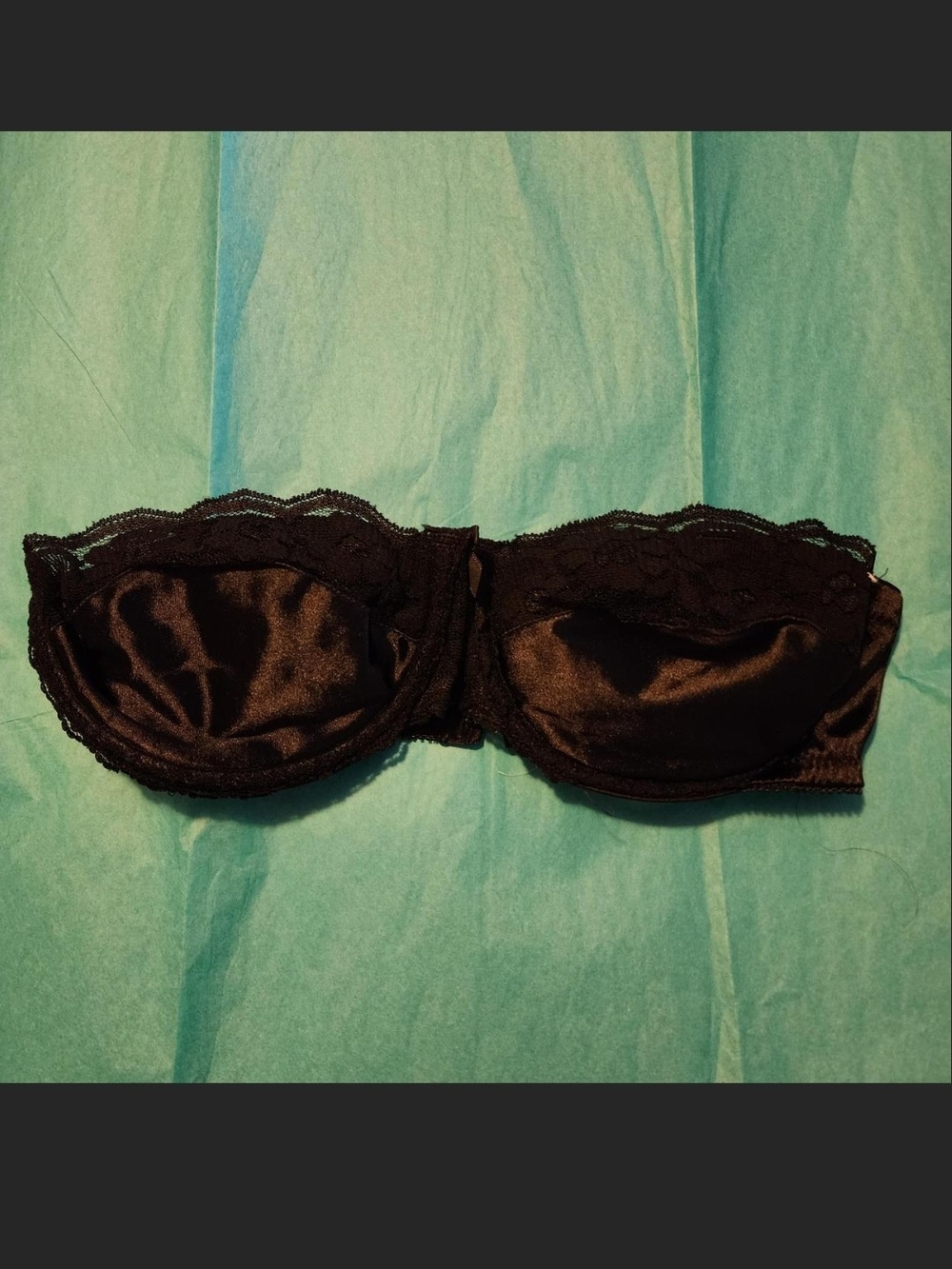 Sears Black Lace-Trim Strapless Satin Bra
